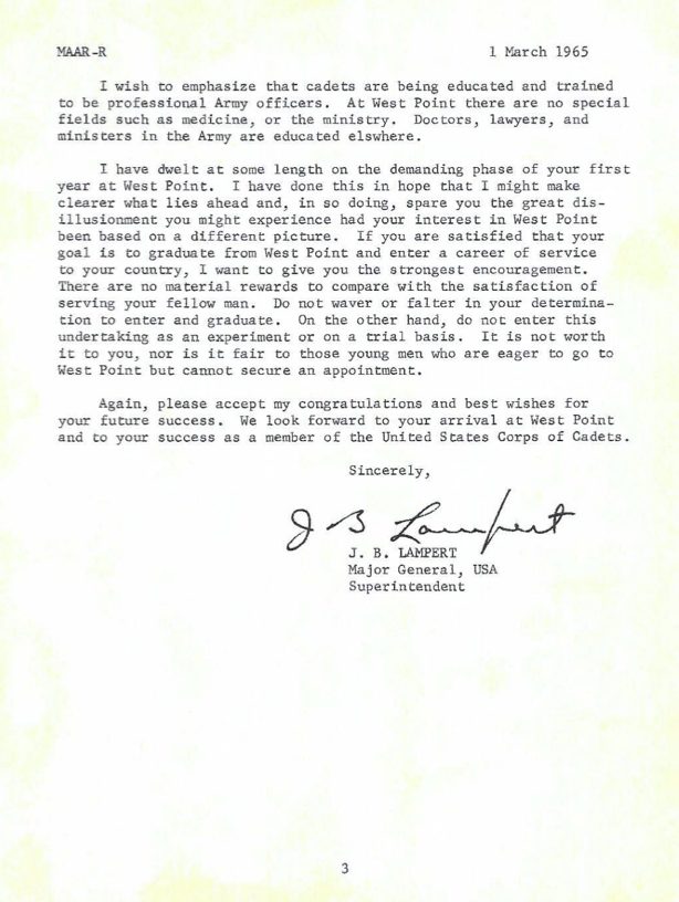 J.B. Lambert West Point Letter