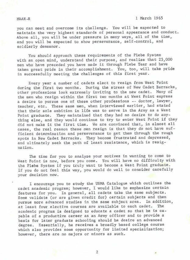 1965 West Point R-Day Letter